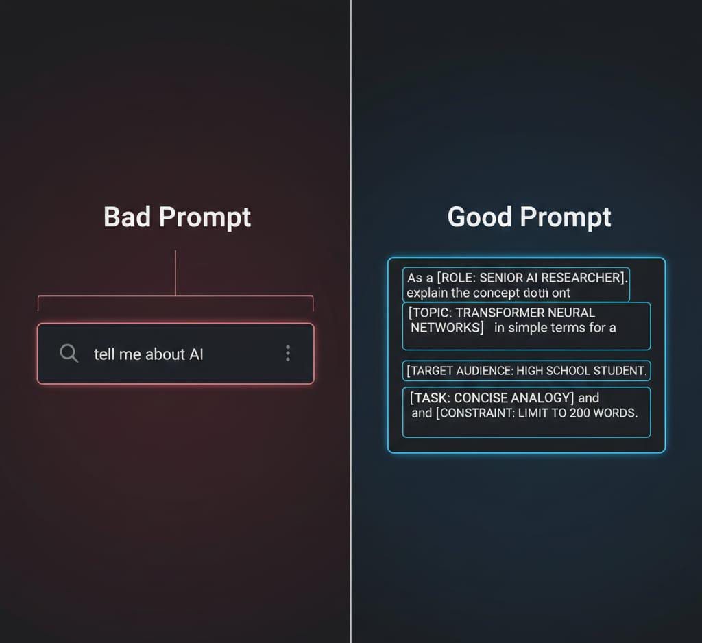 Bad vs Good AI prompt example