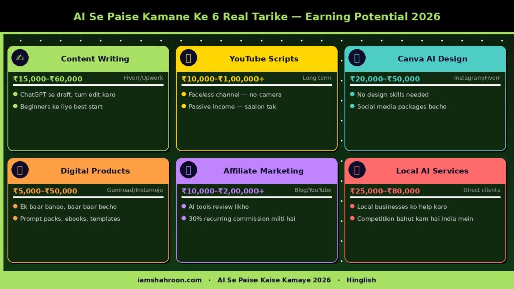 AI Se Paise Kamane Ke 6 Tarike 2026 — Earning Potential