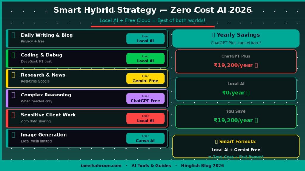 Smart Hybrid AI Strategy 2026 — Local AI Plus Free Cloud Zero Cost