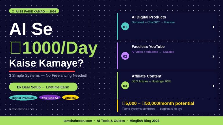 AI Se ₹1000/Day Kaise Kamaye? 3 Simple Systems (No Freelancing Needed – 2026)