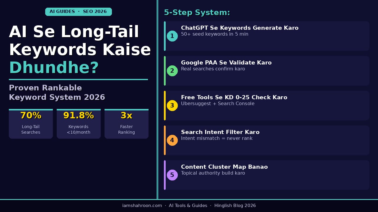 AI se long-tail keywords kaise dhundhe proven rankable keyword system 2026 iamshahroon.com